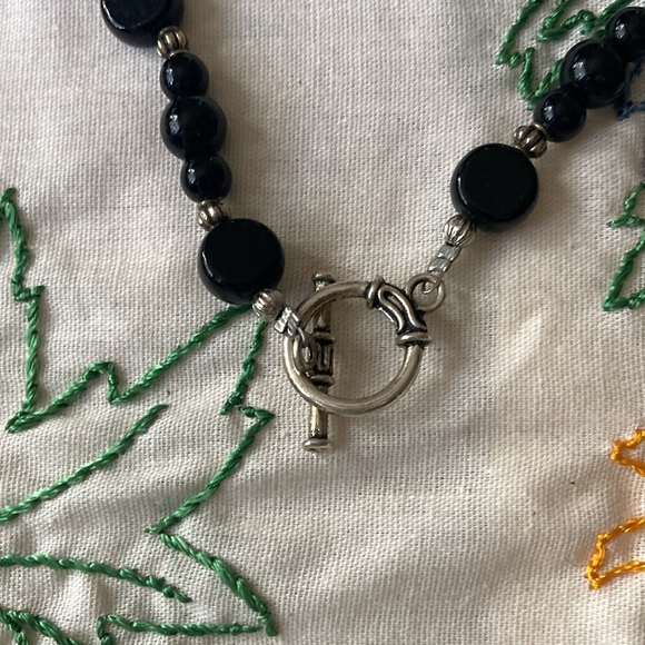 Inspirational religious pendant on natural stone beaded necklace. Toggle clasp - Picture 2 of 5